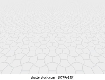 Concrete paver block pavement floor or brick vector background in perspective. Cement or stone material for outdoor garden by paving on ground to create seamless round dumble pattern of sidewalk, stre