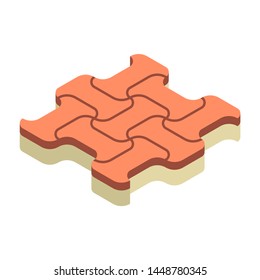 Concrete paver block pavement floor or brick vector icon. Material for landscape, outdoor, garden by paving on ground to create I dumble pattern. That sidewalk, road, patio, path, street or walkway.