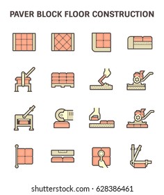 Concrete paving block floor or paving road  and construction work vector icon set design.