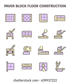 Concrete paving block floor or paving road and construction work vector icon set design.