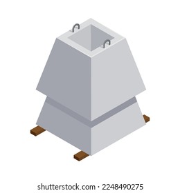 Concrete production isometric composition with isolated image of ready cement goods for construction vector illustration