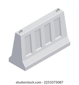 Composición isométrica de la producción de hormigón con imagen aislada de productos de cemento listos para la construcción, ilustración vectorial