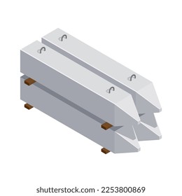 Composición isométrica de la producción de hormigón con imagen aislada de productos de cemento listos para la construcción, ilustración vectorial