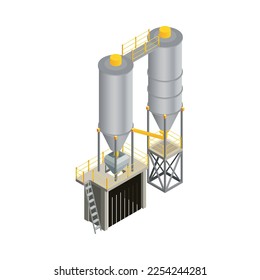 Concrete production isometric composition with isolated view of factory facilities for producing cement goods vector illustration