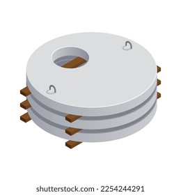 Concrete production isometric composition with isolated image of ready cement goods for construction vector illustration