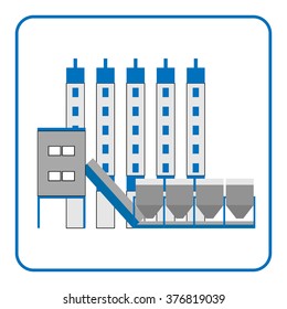 Concrete production plant icon in a frame. Building isolated on white background.