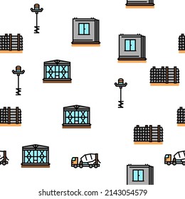Concrete Production Vector Seamless Pattern Thin Line Illustration
