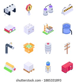 
Concrete Products and Electronics Isometric Icons Pack 