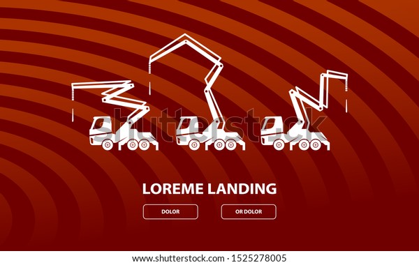 Concrete pump trucks set and different work\
positions. Construction machinery illustration for landing page\
template.