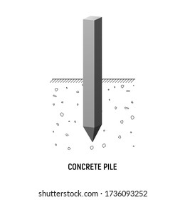 Concrete rectangular pile. Vecor illustration. Construction foundation.