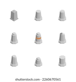 Concrete road poles isolated on white background. Flat 3D isometric style, vector illustration.