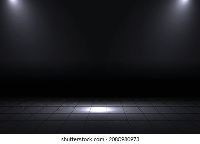 Concrete room in dark light surrounded wall background. Spotlight in middle of cement room