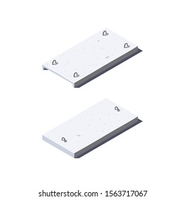 Concrete slab icons. Channel and solid flat plank in isometric view. Building materials for construction purposes. Vector illustration isolated on a white background in flat style.
