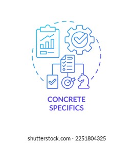 Concrete specifics blue gradient concept icon. Strategy details. Key element of business plan abstract idea thin line illustration. Isolated outline drawing. Myriad Pro-Bold font used