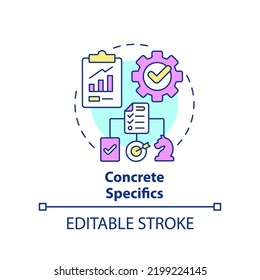 Icono de concepto específico. Detalles de la estrategia. Elemento clave de la ilustración de línea delgada de ideas abstractas del plan de negocios. Dibujo de contorno aislado. Trazo editable. Fuentes Arial, Myriad Pro-Bold utilizadas