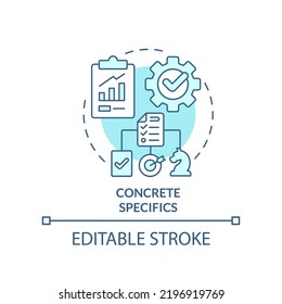 Concrete specifics turquoise concept icon. Strategy parts. Business plan key element abstract idea thin line illustration. Isolated outline drawing. Editable stroke. Arial, Myriad Pro-Bold fonts used