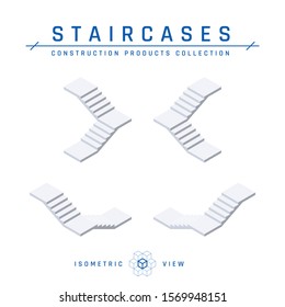 Concrete stairs, isometric view. Set of icons for architectural designs. Vector illustration isolated on a white background in flat style. Construction products collection.