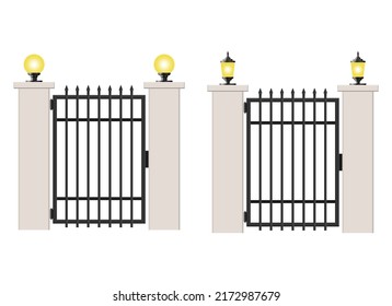 Concrete and steel gate isolated on white background