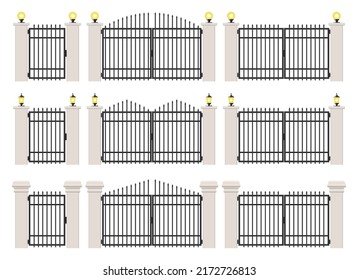 Concrete and steel gate set isolated on white background