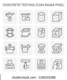 Concrete strength testing and laboratory icon set, 64x64 perfect pixel and editable stroke.