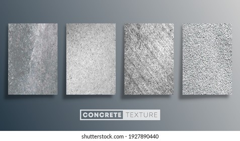 Concrete texture background set. Grunge stone wall design. Vector illustration.