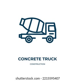 Concrete truck icon. Linear vector illustration from construction collection. Outline concrete truck icon vector. Thin line symbol for use on web and mobile apps, logo, print media.