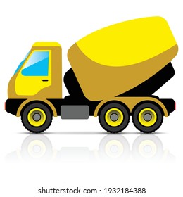Concrete truck and mixer for construction work. Construction machinery for pouring of cement. Vector illustration on white background.