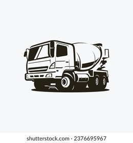 Concrete Truck Silhouette. Black and White Monochrome Vector Isolated in White Background