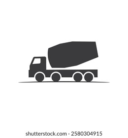 Concrete Truck Silhouette. Cement Mixer Truck Logo or Concrete Mixing Machine Icon for Construction or Building Development.