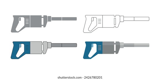 Concrete vibrator colored flat line icon and silhouette stencil template