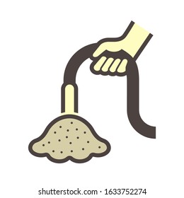 Concrete vibrator vector icon. Power hand tool with motor or engine, steel rod, flexible hose or shaft. For builder, worker, contractor use to bubble remover by vibrating in concrete pouring casting.