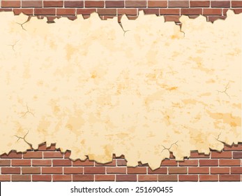 concrete wall with cracks and brick vector grunge background