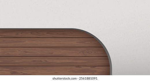 Concrete wall frame with cut timber panels mocha tone behind graphic illustration. 