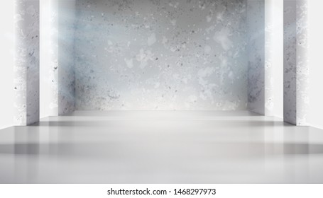 Muro de hormigón en la vieja tienda. Espacio vacío para exhibición. Fondo blanco. Ilustración vectorial.
