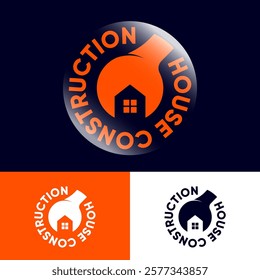 Conctruction House logo. Wrench and silhouette of house. Repair of houses and communications.