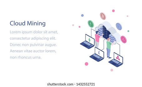 
Concurrency cloud mining isometric illustration 
