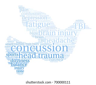 Concussion word cloud on a white background. 