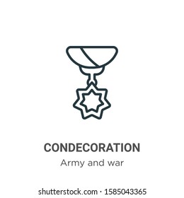 Condecoration outline vector icon. Thin line black condecoration icon, flat vector simple element illustration from editable army and war concept isolated on white background