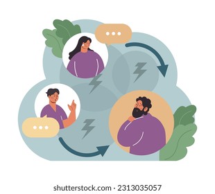 Condemnation. Public censure or judgement. Upset victim being bullyed and shamed by group of people. Flat vector illustration