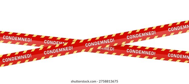 Condemned warning tape background. Vector illustration on transparent PNG background