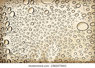 Condensation water drops on black glass background. Rain droplets with light reflection on dark window surface, abstract wet texture, scattered pure aqua blobs pattern Realistic 3d vector illustration
