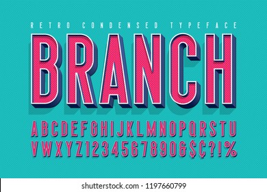 Condensed 3d Display Font Design, Alphabet, Letters And Numbers. Swatch Color Control