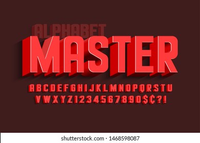 Condensed 3d display font design, alphabet, letters and numbers. Swatch color control 
