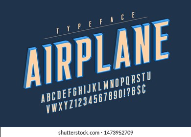 Condensed 3d display font design, alphabet, letters and numbers. Swatch color control 