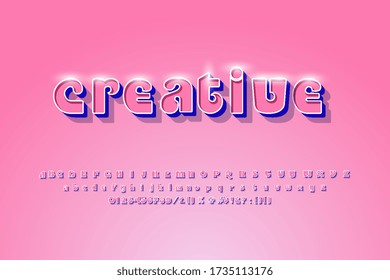Condensed 3D font display pink alphabet, font, letters and numbers. Sample color control
