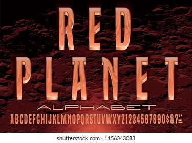 A condensed 3d typeface suggestive of the planet Mars, space travel, and science fiction