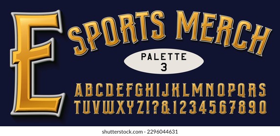 A condensed alphabet with 3d effects, ideal for sports merchandising, t-shirts, sweats, hats, banners, etc.