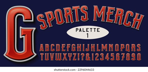 A condensed alphabet with 3d effects, ideal for sports merchandising, t-shirts, sweats, hats, banners, etc.