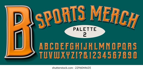 A condensed alphabet with 3d effects, ideal for sports merchandising, t-shirts, sweats, hats, banners, etc.