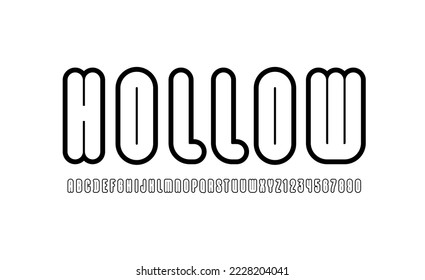 Fuente negra condensada, alfabeto alto redondeado, letras modernas y números de contorno, ilustración vectorial 10EPS